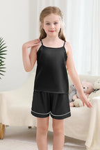 Weixinbuy Girls Pajamas Silk PJS Set Sleeveless Pajama Tank Elastic Waist Shorts Sleepwear Kids Summer Nightwear Clothes Set
