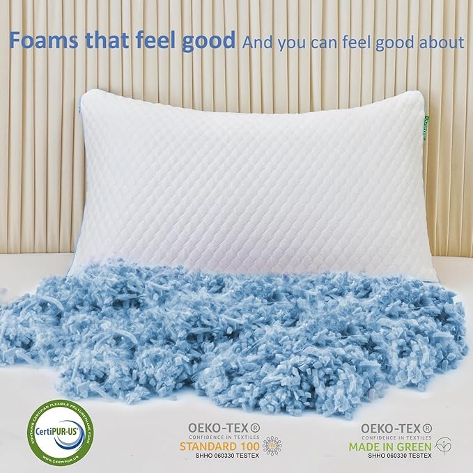 Shredded Memory Foam Pillows for Sleeping 2 Pack - Cooling Bed Pillows King Size Set of 2 - Firm Pillow for Side and Back Sleepers Adjustable Gel Pillow with Removable Cover