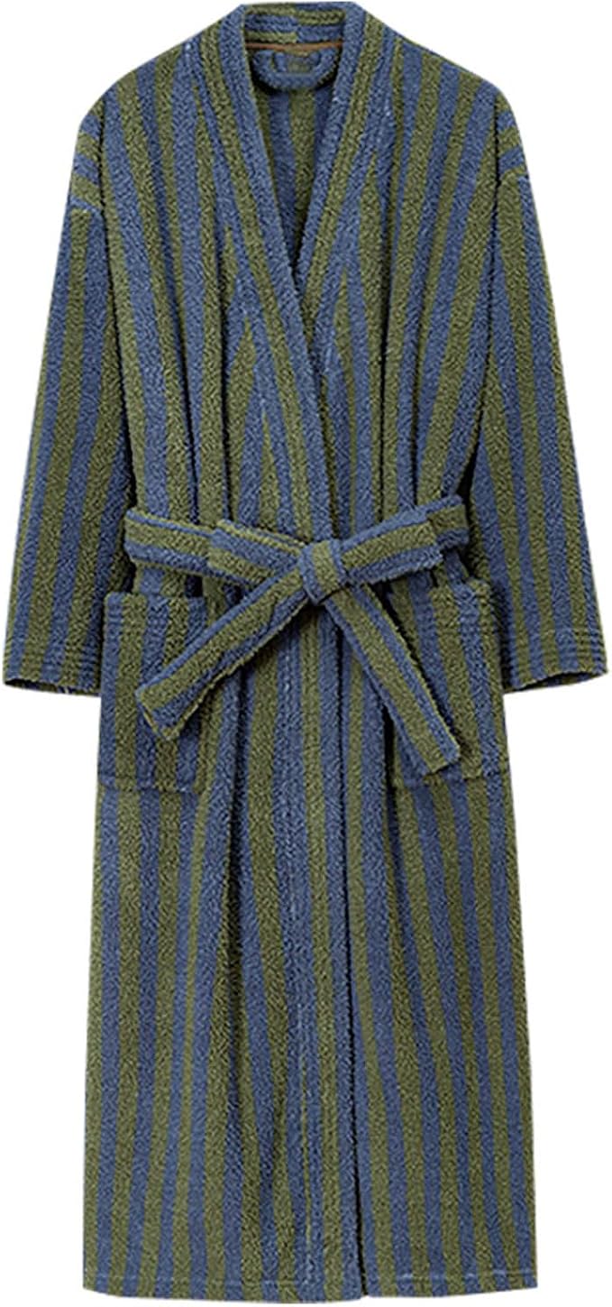 Oplxuo Women's Fuzzy Fleece Robe Long Striped Plush Bathrobe Warm Thick Fluffy Oversized Loungewear Maxi Robes with Pockets