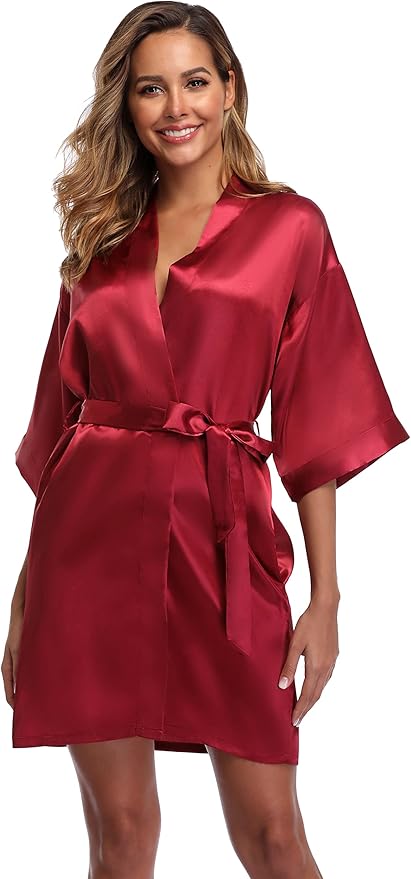 Robe for Women Silky Lightweight Satin Kimono Bride Bridesmaids Wedding Party Robes Dressing Gown Summer Loungewear