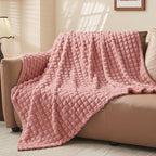 BEDELITE Dusty Pink Throw Blanket for Couch and Bed- Super Soft and Warm 3D Checkered Fluffy Fuzzy Fleece Blanket, Luxurious Plush Cozy Blanket for Room Decor Fall and Winter, 50x60 inches
