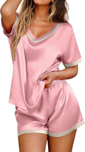 Ekouaer Silk Pajamas for Women Short Sleeve Satin Sleepwear Soft 2 Piece Pjs Shorts Set Loungewear,S-XX