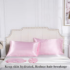 Satin Pillowcase for Hair and Skin, Vegan Silk Pillowcase Set-2 Pink Satin Pillowcases, 1 Eye Mask, 1 Scrunchie-Luxury Sleep Set, Silky Standard Satin Pillow Cases with Envelope Closure