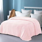Exclusivo Mezcla Fleece Twin Size Blanket for Bed, 90x66 Inches Soft Cozy Jacquard Flannel Blankets, Lightweight Fuzzy Plush Warm for Women, Light Pink
