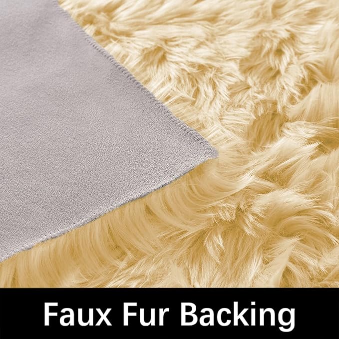 Latepis Yellow Circle Rug Faux Sheepskin Fur Round Rugs 4ft Washable Cute Plush Shaggy Rug for Bedroom Living Room Rugs for Sofa Floor Luxury Home Decor
