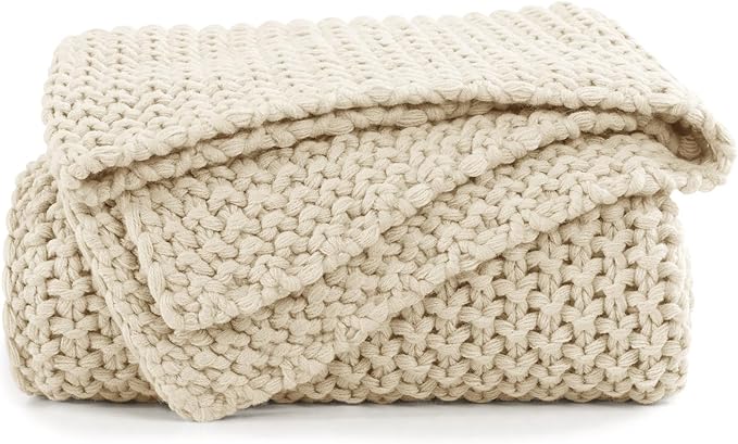 BEDELITE Chunky Cable Knit Throw Blanket for Couch,Super Soft Cozy Woven Blanket for Room Decor,50"x60", Beige