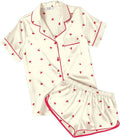 Ekouaer Womens Silk Satin Pajamas Short Sleeve PJS Shorts Set Soft Button Down Sleepwear 2 Piece Loungewear S-5XL