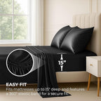 Pure Bedding Satin Sheets Twin [3-Piece, Black] Hotel Luxury Silky Bed Sheets - Extra Soft 1800 Microfiber Sheet Set, Wrinkle, Fade, Deep Pocket Fitted Sheet, Flat Sheet, Pillow Cases