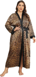Womens Plus Size Silky Satin Kimono Robe Floral Long Bathrobe Wedding Sleepwear Dressing Gown