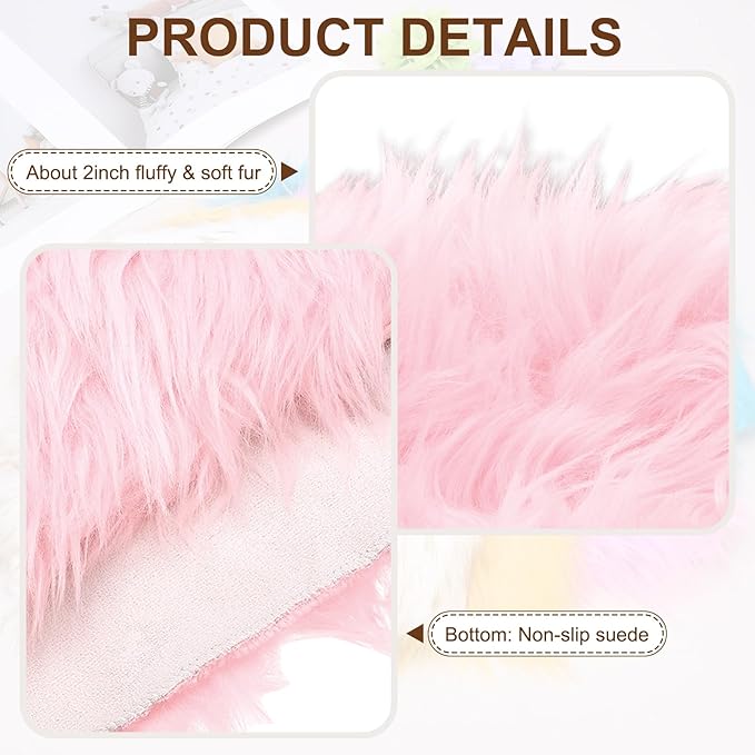 PATIKIL 12" Locker Rug, Small Area Rug Mini Faux Fur Rugs Small Locker Carpet Soft Fluffy Tiny Photography Props Square for Nail Photo Tabletop Background Picture Decoration, Pink