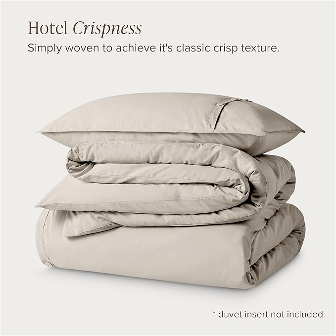 Bare Home 100% Organic Cotton Extra Long Duvet Cover Set - Crisp Percale Weave - Lightweight & Breathable - Cooling Duvet Cover Set (Twin/Twin XL, French Beige)
