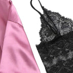 Womens Silk Pajamas Robes Set 4PACKS Sexy Pjs Cami Shorts Satin Sleepwear Lace Loungewear