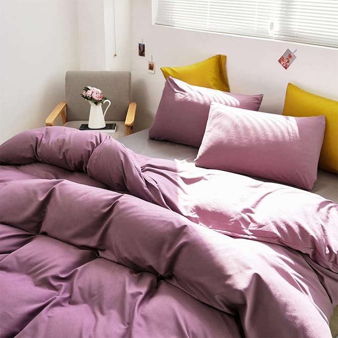 Cottonight Purple Comforter Set Twin Dusty Purple Bedding Comforter Set Girls Teens Solid Modern Pale Mauve Purple Blanket Quilts Breathable 3 Piece Purple Comforter Set for Twin Bed