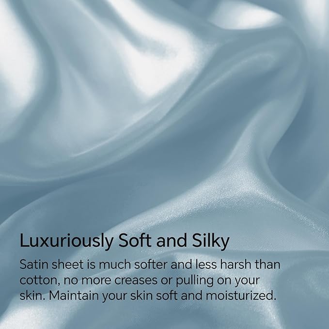 BEDELITE Satin Sheets Twin XL Size Bed Set, Luxury Soft Light Blue Silky Sheets for Hair and Skin, Similar to Silk Bed Sheets Set 3 Pieces （1 Deep Pocket Fitted Sheet, 1 Flat Sheet, and 1 Pillowcase）
