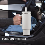 ENCOOL 40 oz Tumbler with Handle and Straw: Stainless Steel Insulated Tumbler Keeps Cold for 24 Hours, Leakproof Travel Cup Fits in Cup Holder and BPA-Free, Cream Moon