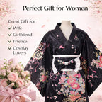 Kimonos for Women Japanese Style Satin Kimono Robe with Bow Belt Fan Hair Accessory and Tabi Socks