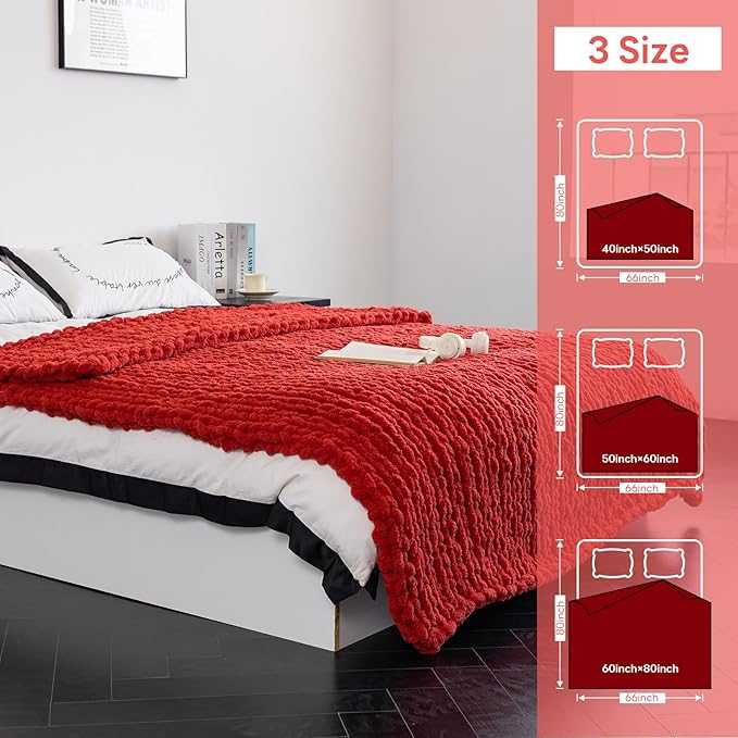 Chunky Knit Blanket - Luxury Soft Cozy 60 * 80 Throw Blanket,100% Woven Blanket Rope Knot Throw Blanket for Couch, Sofa, Home Decor, Gift - Machine Washable (Wine red, 60 * 80)