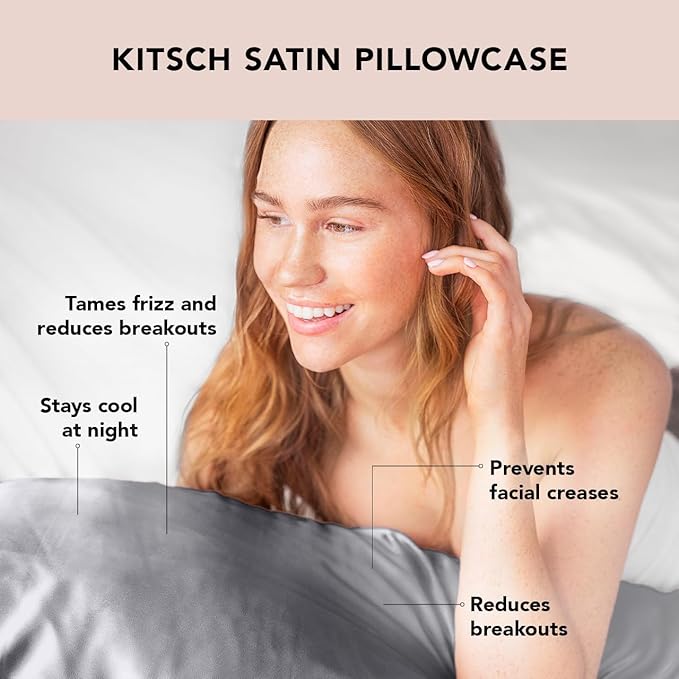Kitsch Satin Pillowcase with Zipper for Hair & Skin - Softer Than Silk Pillow Cases, Smooth Cooling Satin Pillow Case, Wrinkle-Free, Machine Washable, King Size Satin Pillow Case 19x36, Charcoal, 2pc