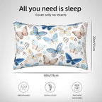 Vintage Blue Brown Butterfly 1 Pack Satin Pillowcase for Hair and Skin Floral 1 Pack Satin Pillowcase with Hidden Zipper Soft Breathable Cooling Pillow Cover Queen Size for Bedroom Sofa 20”x30”