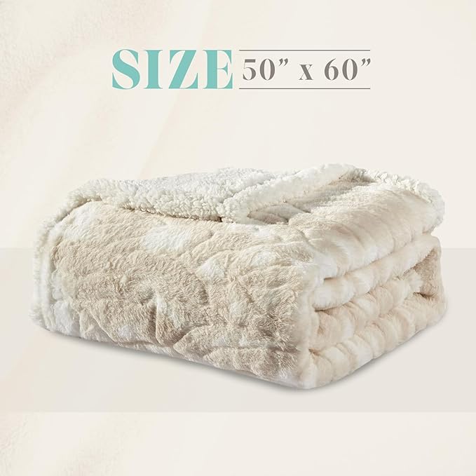 Elegant Comfort Throw Blanket, Reversible Sherpa Flannel, Ultra-Soft, Fuzzy, Cozy and Plush- All Season Lightweight Decorative Throw, 50 x 60 inches, Alaska Sherpa Throw, Beige