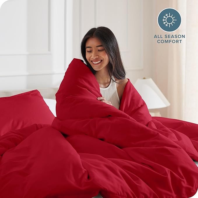 Bare Home Bedding Duvet Cover Oversized Queen Size - Premium 1800 Super Soft Collection - Lightweight, Cooling Duvet Cover - Soft Breathable Bedding (Oversized Queen, Red)
