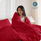 Bare Home Bedding Duvet Cover Oversized Queen Size - Premium 1800 Super Soft Collection - Lightweight, Cooling Duvet Cover - Soft Breathable Bedding (Oversized Queen, Red)