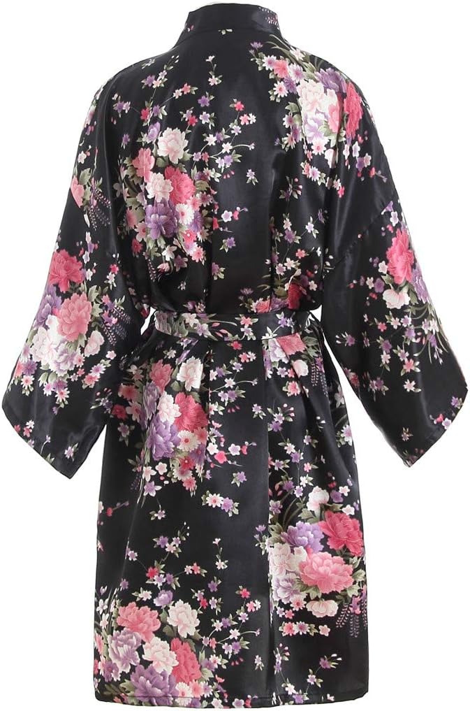 Women's Satin Robes Floral Bridesmaid Robes Short Silk Kimonos Sleepwear