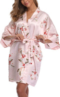 Women's Floral Satin Robes Bride Bridesmaid Getting Ready Robe Short Silky Kimono Sleepwear for Wedding Party