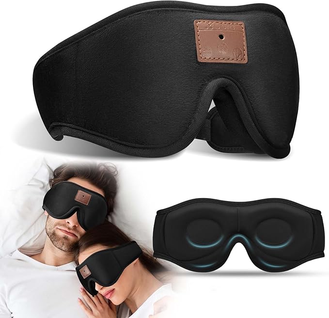 Bluetooth Sleep Mask, Sleep Mask with Bluetooth Headphones, Eye Mask with Sleeping Headphones for Side Sleeper, Nap, ASMR, Air Travel, Meditation, Relaxation-Black