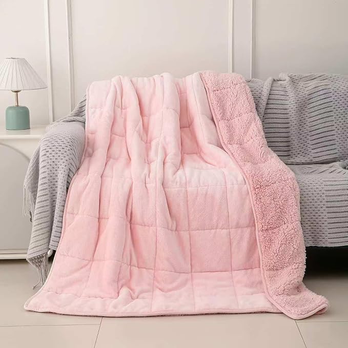 Sherpa 7lb Weighted Blanket for Adult, Both Sides Reversible Velvet Soft Plush Weighted Heavy Blanket for All Season Pink 40in*60in