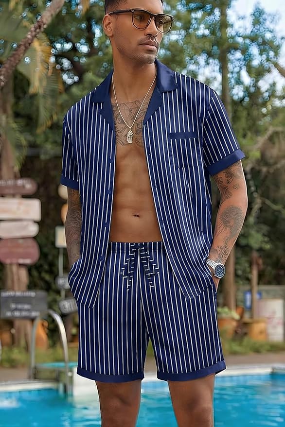 Ekouaer Men Satin Silk Pajamas Set with Pockets Sleepwear Shorts Satin Summer Loungewear 2 Piece Button Down Set S-3XL