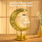 Lewondr Decorative Table Lamp, Battery Powered Ramadan Desk Lamp Decorations Crescent Table Light Lunar Star Moon Lantern for Bedside Nightstand Desktop Room Party, Eid Mubarak Decor, Warm Light
