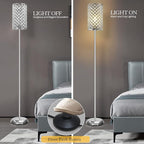 GyroVu Crystal Floor Lamp, Elegant Standing Lamp Modern Floor Lamp Silver Finish Tall Pole Lamp Accent Light with On/Off Foot Switch for Living Room, Girl Bedroom, Dresser, Office