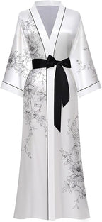 Kihnop Women's Floral Long Kimono Robe Long Satin Robe Long Silk Robe Ladies Kimonos Silky Bathrobe Cover Up, One Size
