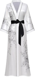 Kihnop Women's Floral Long Kimono Robe Long Satin Robe Long Silk Robe Ladies Kimonos Silky Bathrobe Cover Up, One Size