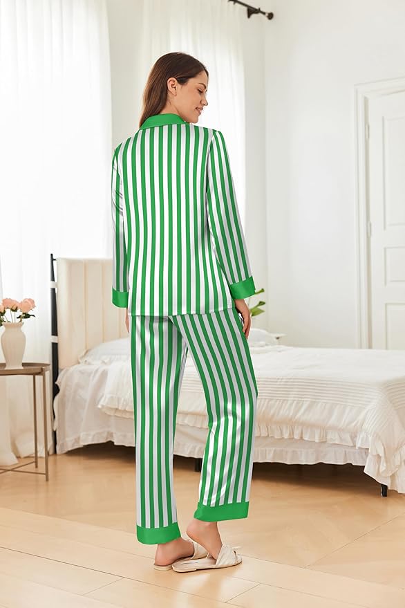 Ekouaer Silk Pajamas for Women Long Sleeve Satin Pajama Set Silky Pj Sets 2 Piece Button Down Loungewear Sleepwear