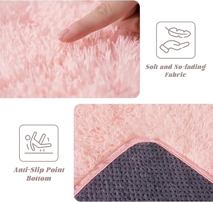 Pink Fluffy Rugs for Bedoom Girls, 3x5 Small Soft Faux Fur Area Rug - Cozy Fuzzy Plush Non-Slip Shaggy Carpet for Living Room, Kids Girls Room Home Dorm Nursery