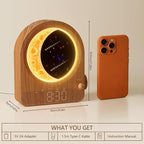 blonbar Sunrise Alarm Clocks with Dimmable Moon Lamp, 2 Alarm Clocks with 12Levels Volume for Heavy Sleepers, 10 Natural Sounds with 30/60/90mins Timer for Bedrooms, Gifts for Women (brown woodgrain).
