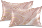 Rose Gold Satin Pillowcase for Hair and Skin, Rose Gold Marble Silk Pillow Case with Envelope Closure, Standard Size 20x26 inches, 1 PC