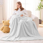 NEWCOSPLAY Super Soft Throw Blanket White Premium Silky Flannel Fleece 3D Waffle Checkered Lightweight Bed Blanket All Season Use (White, Throw(50"x70"))