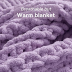 Negwoo Chunky Knit Throw Blanket, 50''*60'' Knitted Throw Chenille Yarn for Bed Couch, Handmade Light Purple Crochet Big Thick Blanket, Machine Washable Cute Comfy Blanket for Home Decor