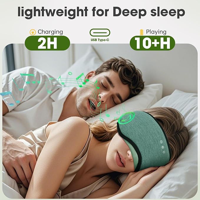 Sleep Mask with Bluetooth Headphones, Blackout Sleep Headphones for Side Sleepers, Ultra-Thin Bluetooth 5.4 Stereo Speaker Eye Mask for Travel, Meditation, Cool Gadgets (Grey)