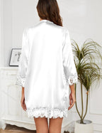 Womens 4 Pcs Lingeries Silk Pajamas Robes Set Sexy Pjs Cami Shorts Satin Sleepwear Lace Loungewear
