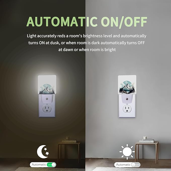 Nordic Forest Mountain Night Light, Night Light Plug into Wall with Dusk to Dawn Sensor, LED Lamp Energy Saving Lights for Men Women Boys Girls,Lamp for Bedroom Bathroom Hallway