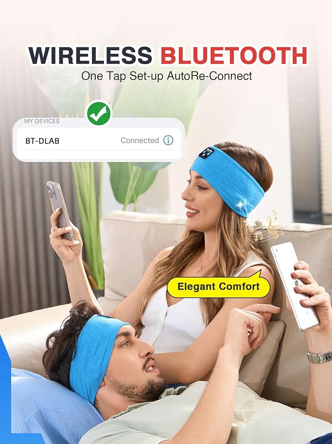 Perytong 2 Pack Sleep Headphones Bluetooth 5.4 Headband, Sleeping Headband Headphones for Side Sleepers, Sweat Resistant Headband Earphones with Built-in Stereo Speakers for Sport Travel Yoga Jogging