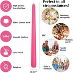 12-Pack Hot Pink Taper Candles, 10 Inch Unscented Dripless Candlesticks, Long-Lasting Burn Time of 7-8 Hours, Perfect for Home Décor Wedding Dinner