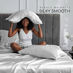 MR&HM Satin Bed Sheets, King Size Sheets Set, 4 Pcs Silky Bedding Set with 15 Inches Deep Pocket for Mattress (King, Silver Grey)