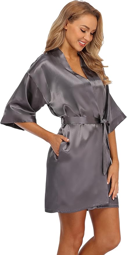 Robe for Women Silky Lightweight Satin Kimono Bride Bridesmaids Wedding Party Robes Dressing Gown Summer Loungewear