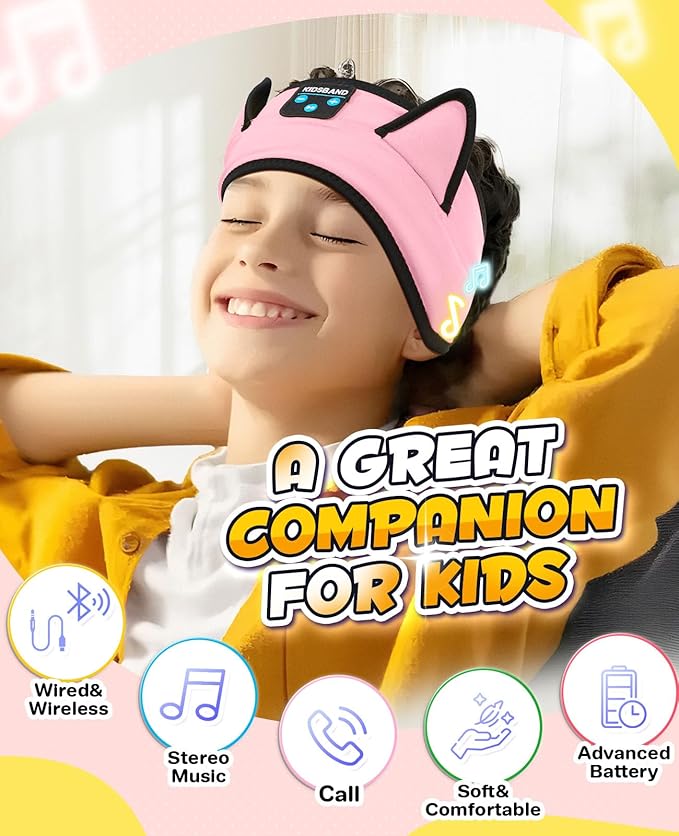 Kids Headphones, Headband for Children Baby & Toddlers, Bluetooth Toddler Headphones Wireless and Wired Playback 3.5 MM Jack for School, Stretchy & Comfy Travel Accessories