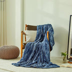 MHD l [Made in Korea] Premium Faux Fur Throw Blanket : Luxury Double-Sided 15mm Microfiber Blanket, 800 GSM :Tan Navy, 60" x 79"